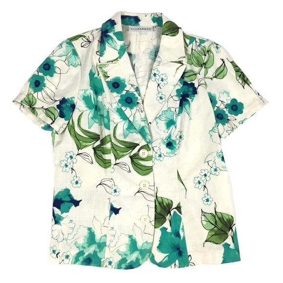 SAG HARBOR Linen Jacket Blazer Short Sleeve Shacket Lightweight Floral Size 10 - Picture 8 of 8